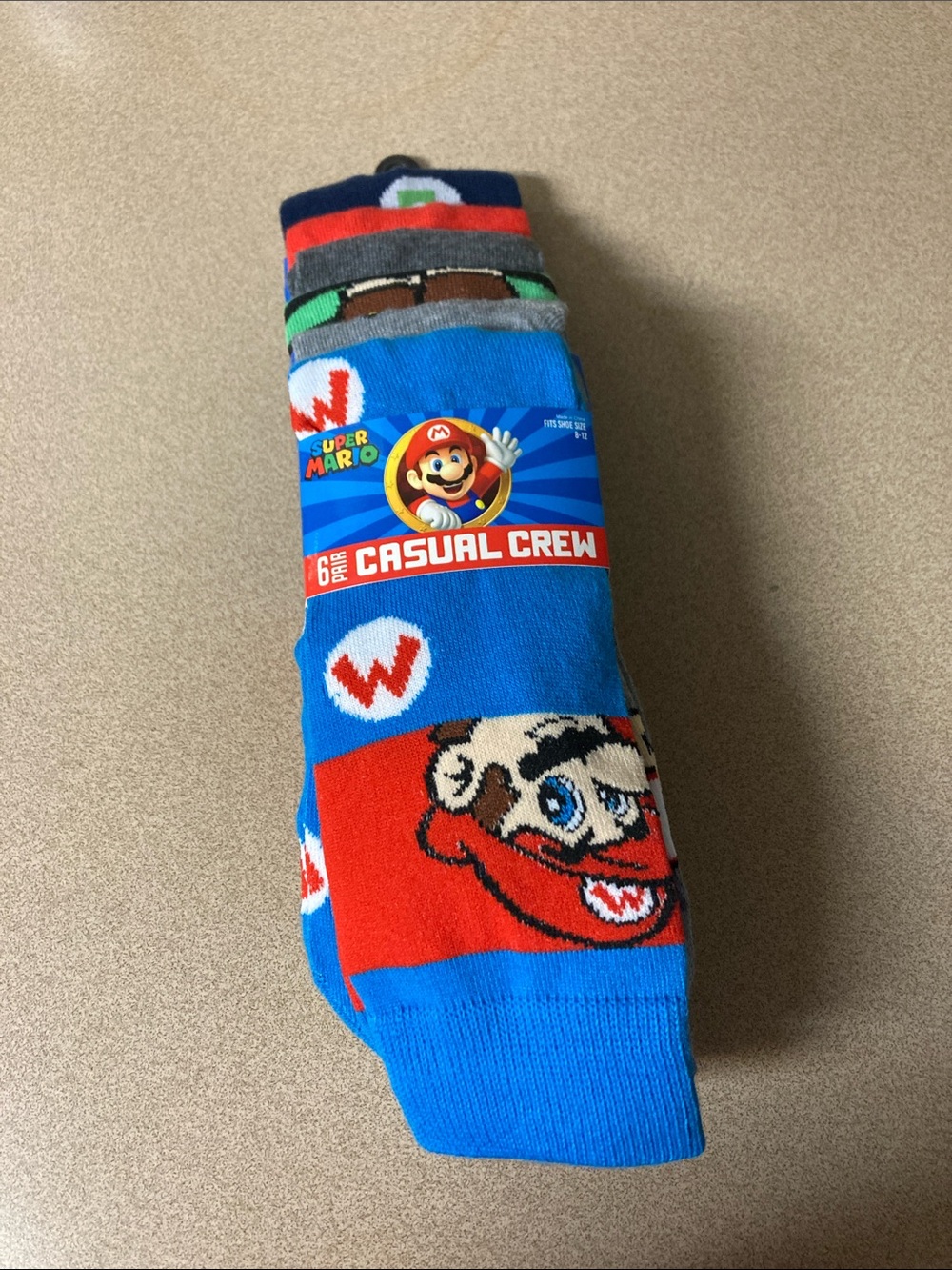 2/$25 Nintendo Super Mario Crew Socks in Blue and Red - 6 Pack